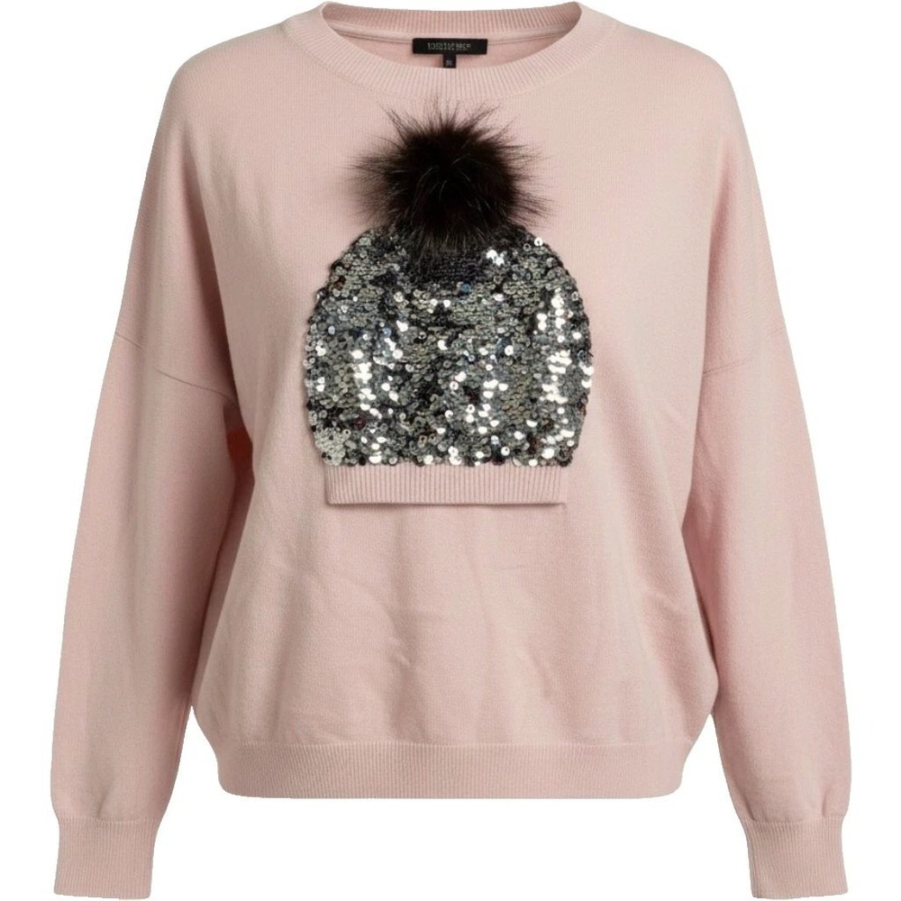 Vinizbena Light Pink Sequin Beanie Pom Sweater Designed in Italy Size M NWT